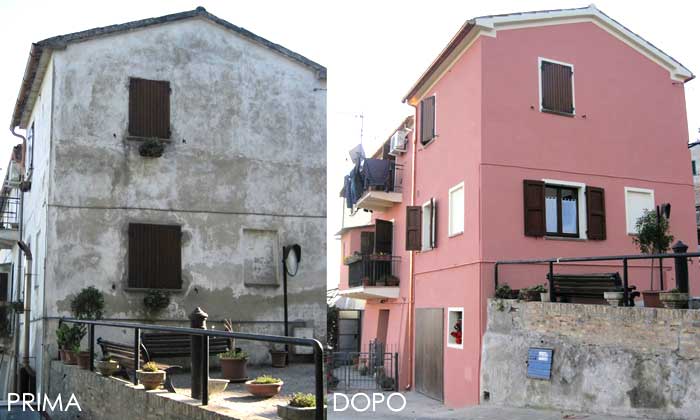 Prima e dopo imbiancatura facciata palazzina