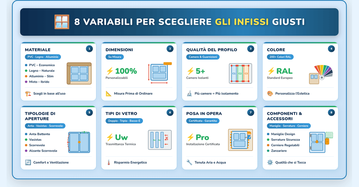 8 variabili per scegliere gli infissi giusti - Infografica