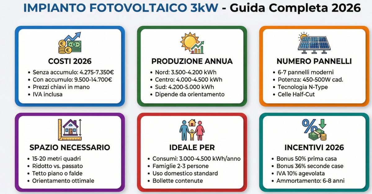 Infografica Impianto Fotovoltaico 3kW Costo 2026