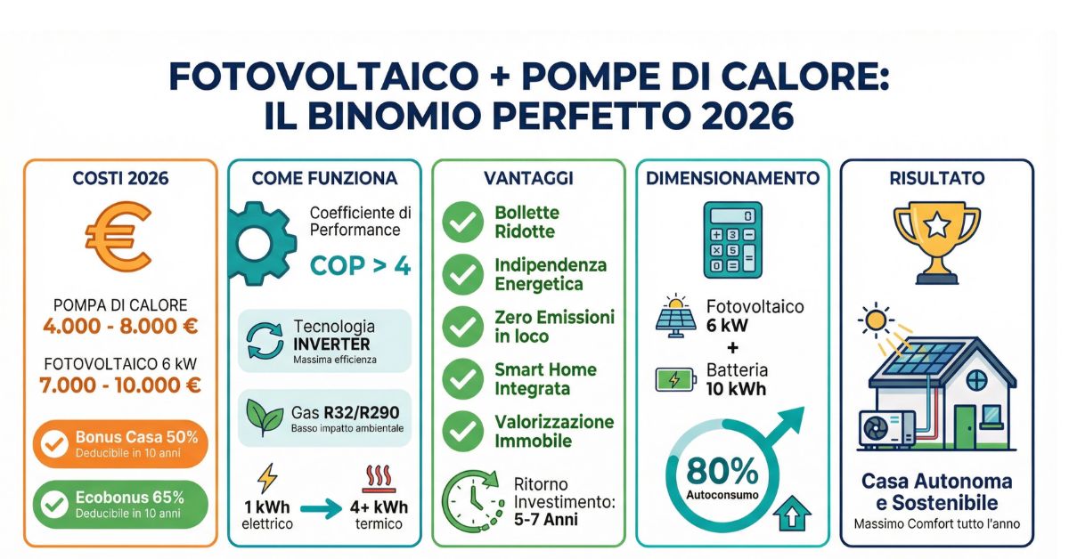 Infografica Fotovoltaico e Pompe di Calore 2026